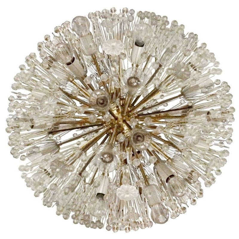 Pair of Mid-Century Modern Austrian Circular Chandeliers, Brass and Glass, 1960s
