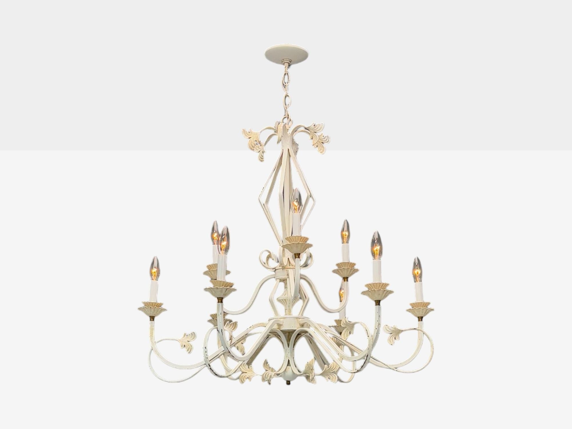 Mid Century Modern, White Painted Iron, Large Chandelier, USA, 1960s