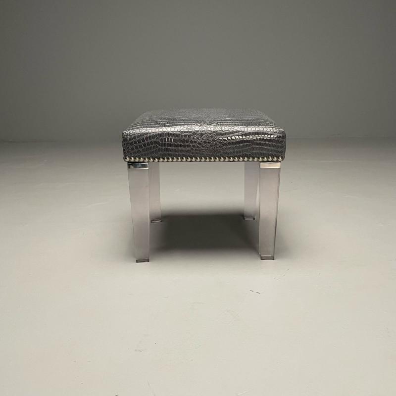Contemporary, Modern Footstool, Chrome, Acrylic, Faux Snakeskin, 2010s