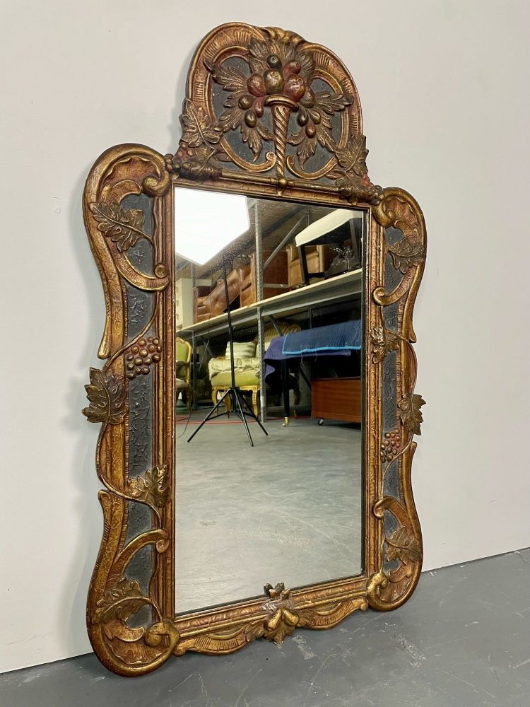 Gustavian Italian Wall, Console Mirror, Cornucopia Motif, Parcel Gilt Decorated