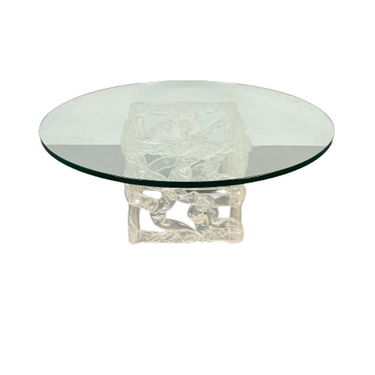 Art Deco Lalique Style Glass Top Coffee or End Table, Contemporary