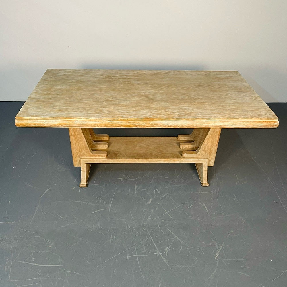 French Farmhouse, Mid-Century Modern Style, Trestle Dining Table, Ceruse Oak