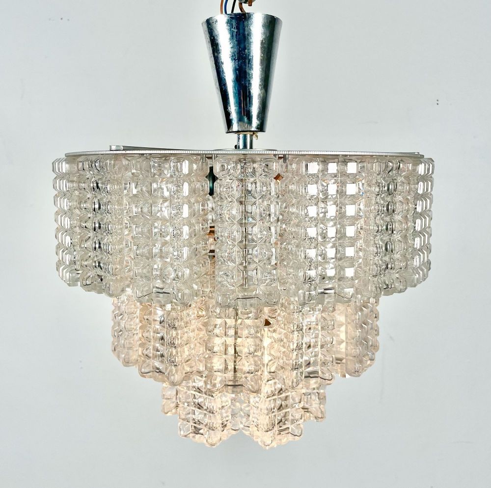 Small Austrian Mid-Century Modern Chandelier / Pendant by Kalmar, Three-Tier