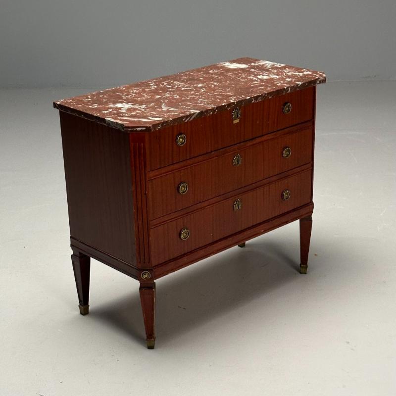 Gustavian, Louis XVI Style, Swedish Commode, Mahogany, Marble, Sweden, 1950s