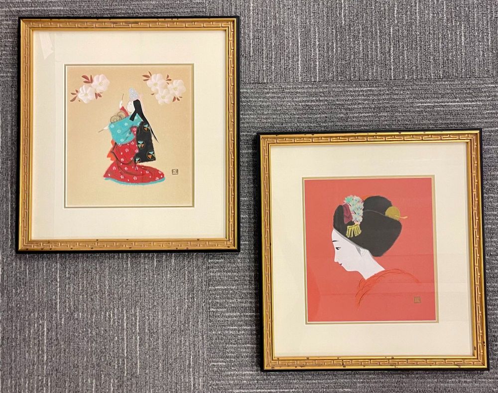 Pair of Japanese Woodblocks Custom Frames Signed