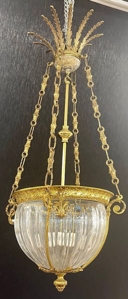 19th Century Dore Bronze Chandelier, Louis XVI Dome Style