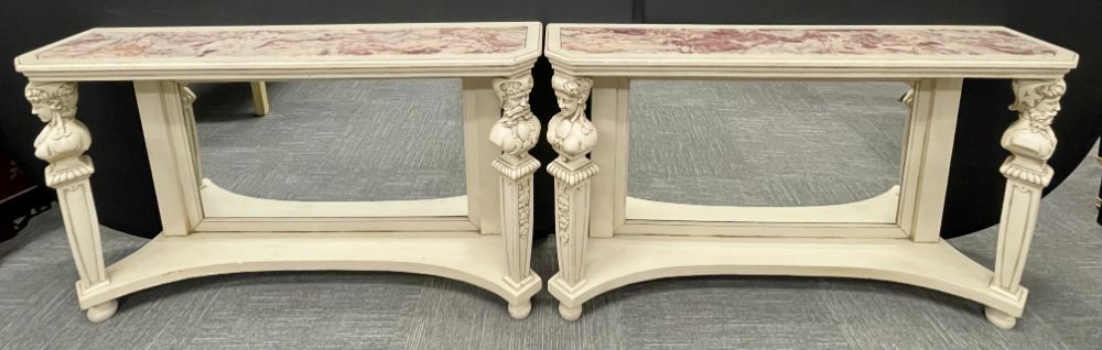 Pair of Marble-Top Painted Pier Console Tables
