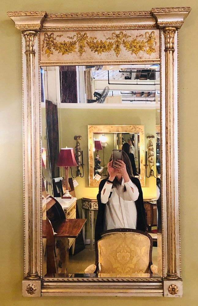 Italian Console Mirror Having Silver Leaf Eglomise Design by LaBarge