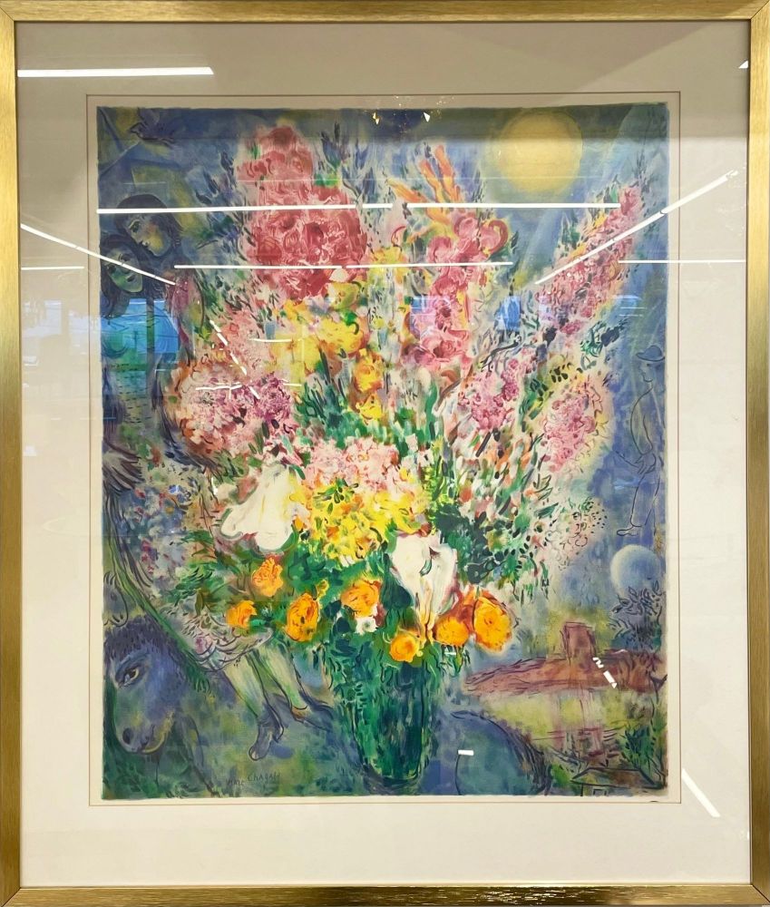 Marc Chagall Bouquet De Fleurs Lithograph, Framed