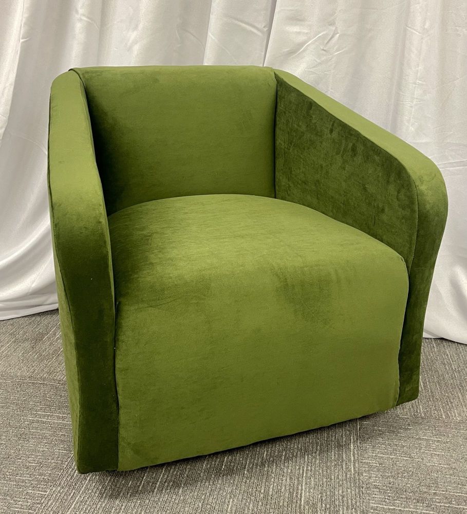 Pair Green Velvet Swivel Chairs