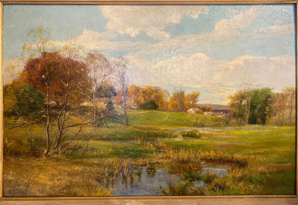 Olive Parker Black Signed Oil on Canvas Autumn Landscape Giltwood Gold Frame