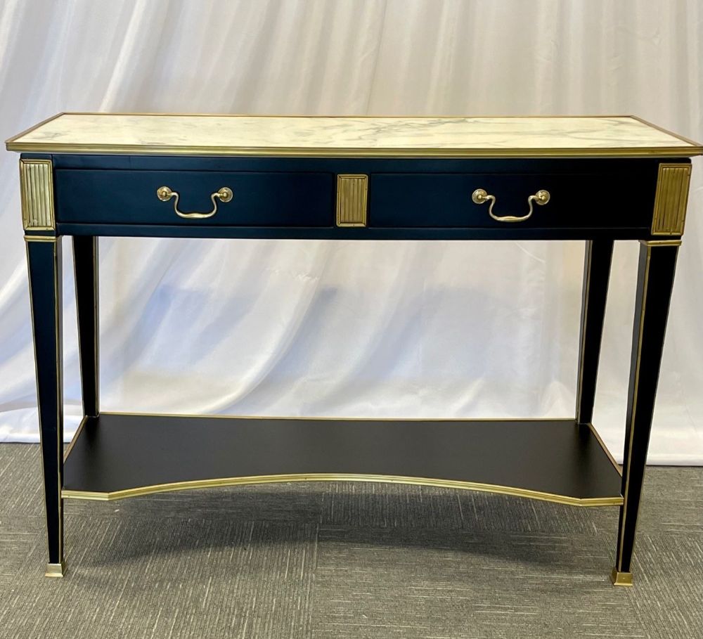 Pair of Hollywood Regency Neoclassical Ebony Console Tables, Manner Jansen