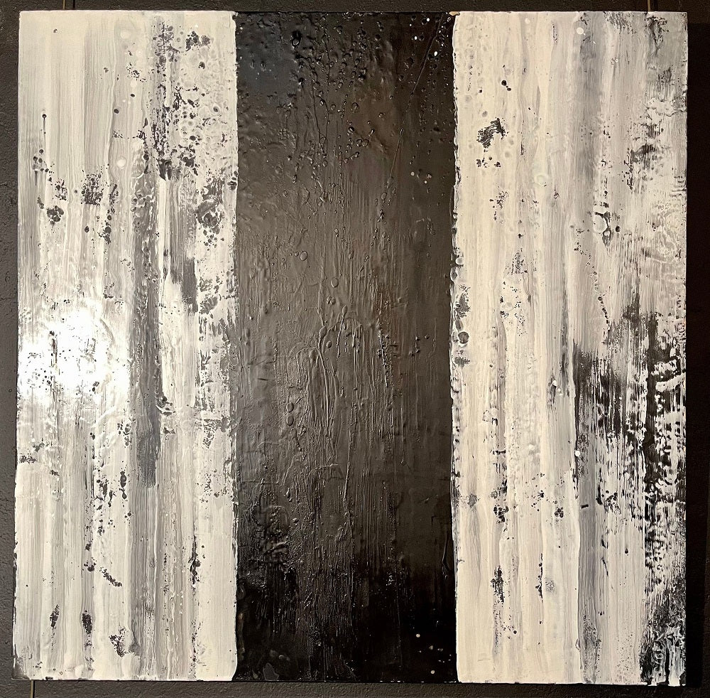Lynn Basa Encaustic Black and White Stripe Panel "Three Ways of Looking Black"