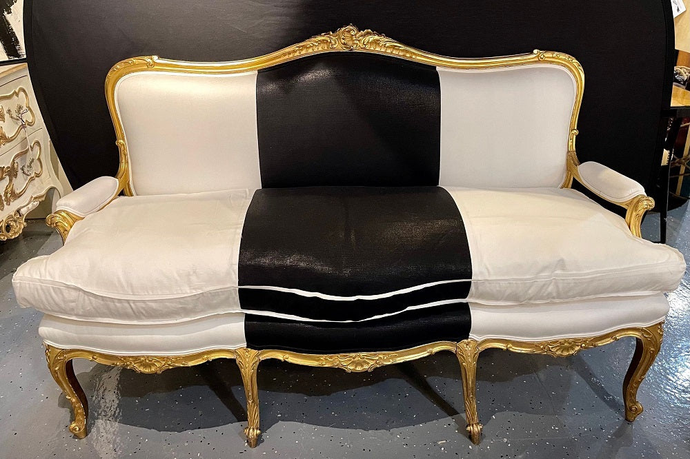 Water Gilt French Settee, Sofa or Loveseat, One of a Compatible Pair, 1930s