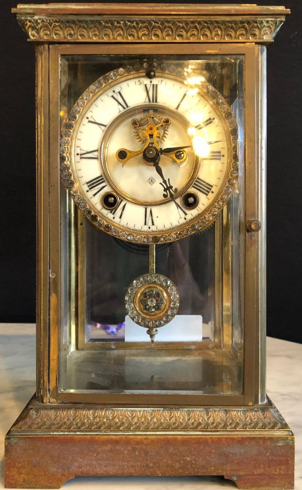 Crystal Face and Pendulum Clock Made by Ansonia Clock of New York