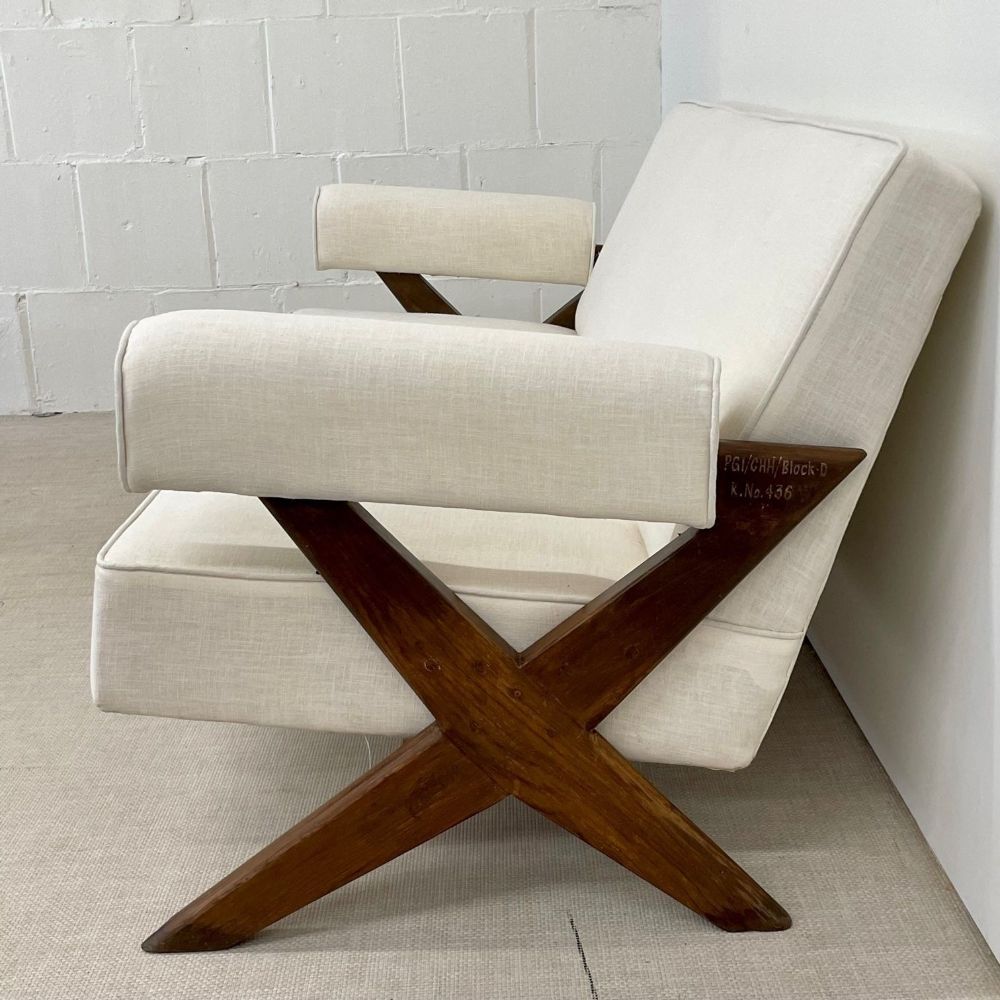 Pierre Jeanneret Upholstered X-Leg Sofa, Mid Century Modern, Chandigarh