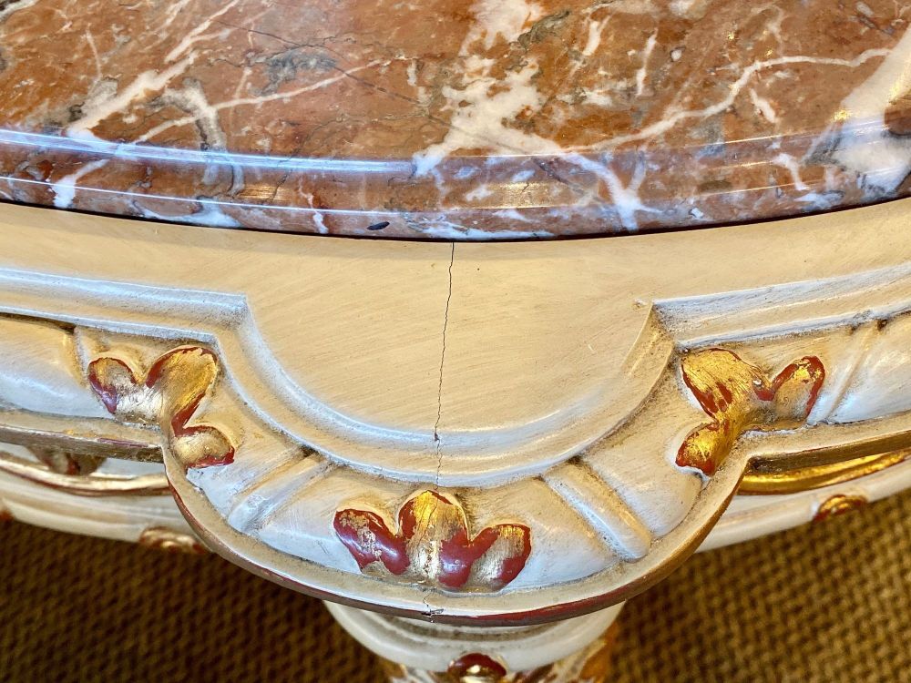 Demilune Console Or Serving Table French Maison Jansen Ribbon Form Marble top