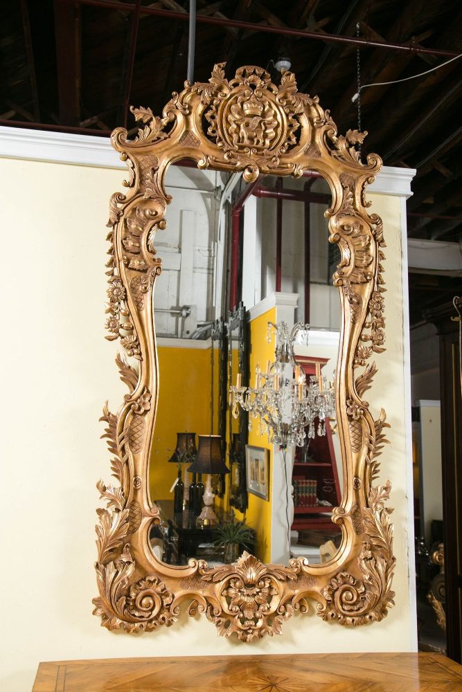 Monumental Louis XV Style Giltwood Mirror Exquisite Details