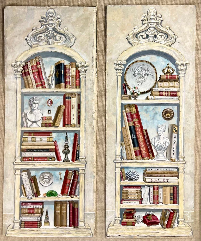 Pair of Oil on Canvas Standing Wall Decoration, Gustavian, Italian Style