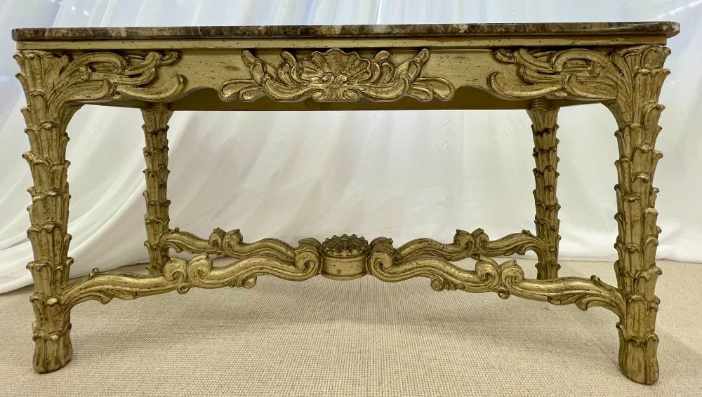 Mid Century Fleur de Lis Console, Marble, Serge Roche Style