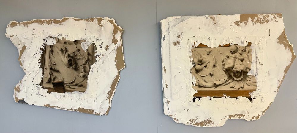 Pair of Hand Painted Architectural Wall Fragments, Plaster, Italian, Venetian Style