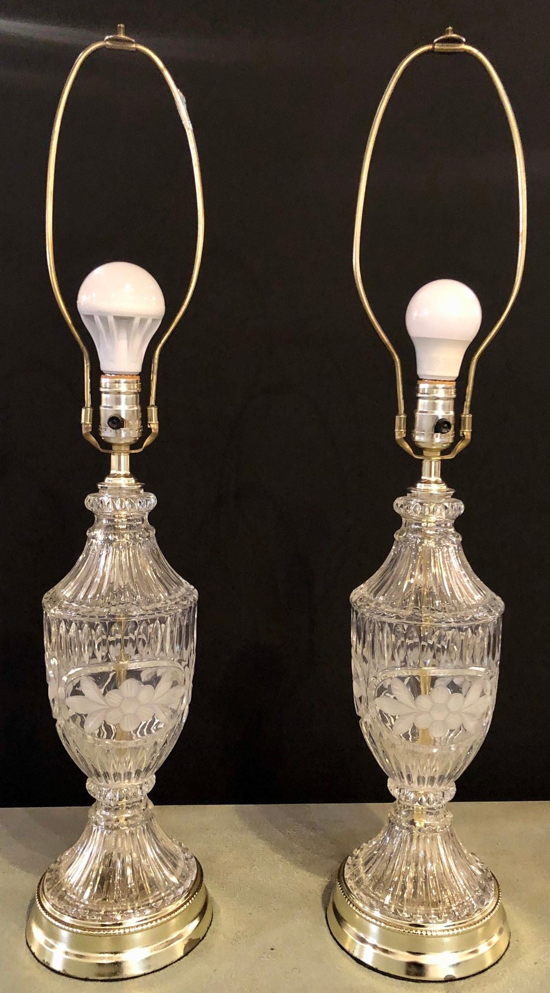 Pair of Cut Glass Lamps Having an Urn Form
