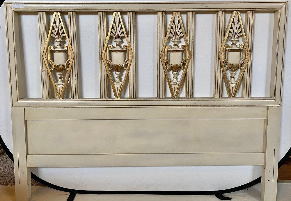Hollywood Regency Headboard, Queen Size Bed, Gilt and Paint Decorated