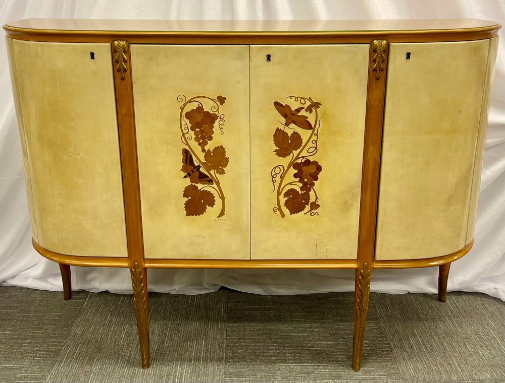 Giovanni Gariboldi Parchment Bar Cabinet, Sideboard, Paolo Buffa, Italian