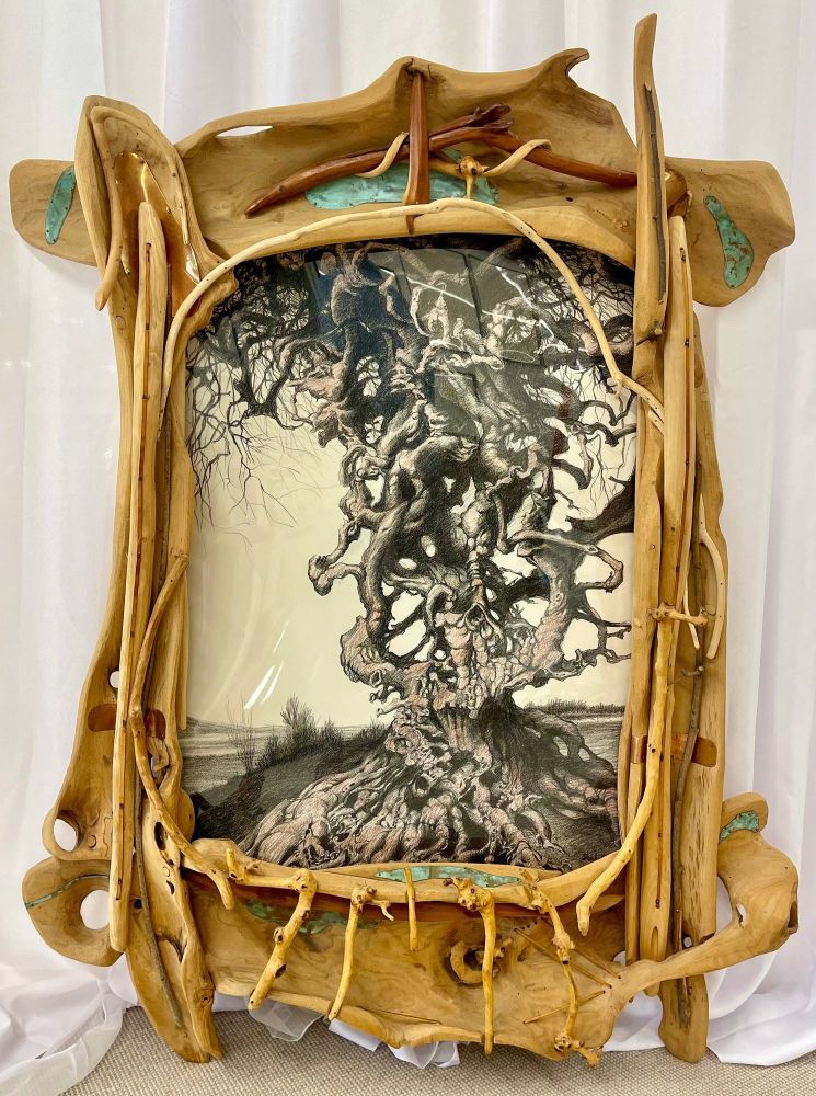 Eccentric Art Nouveau Rustic Frame with a Signed Paul Gorka Print
