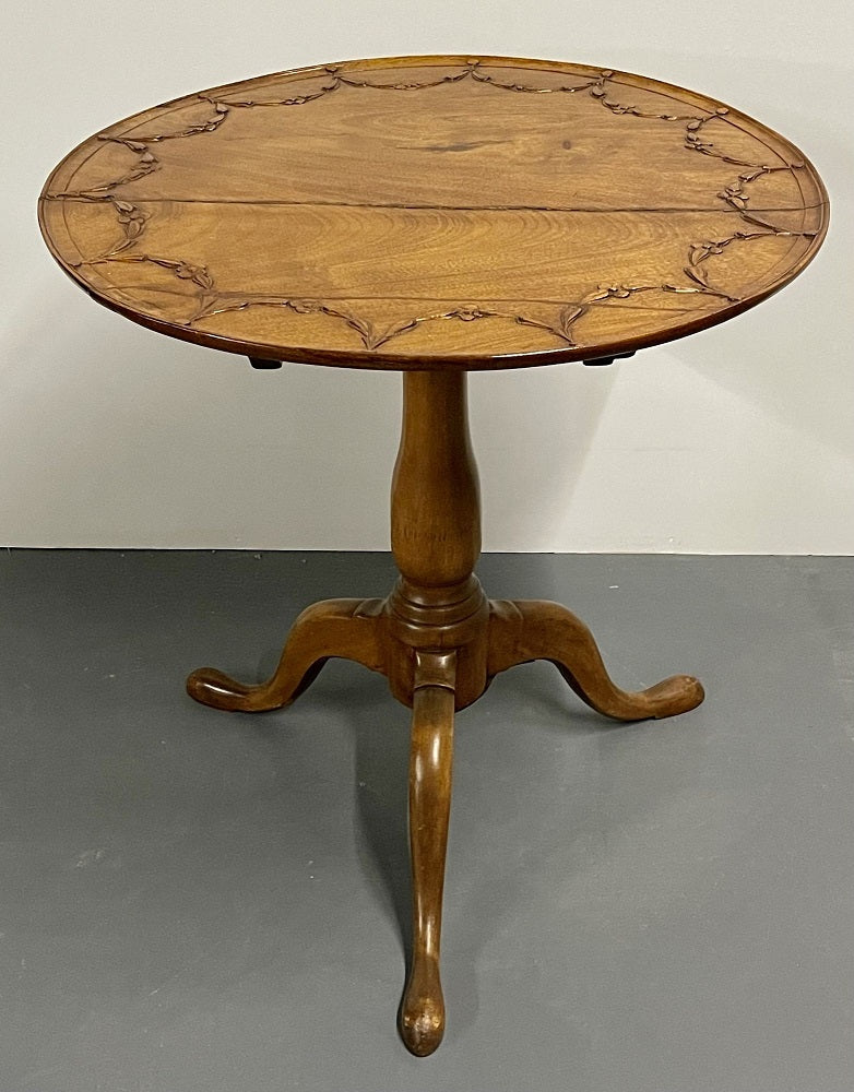 19th Century American Pie Crust Table, Tilt Top, Solid Wood Carved.