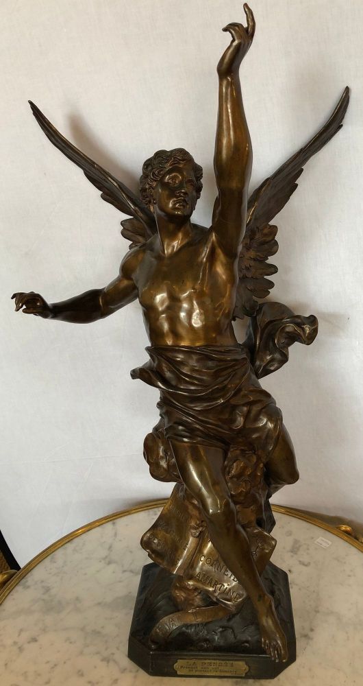 La Pensee by Emile Louis Picault Bears Foundry Mark 19th Century Bronze Statue