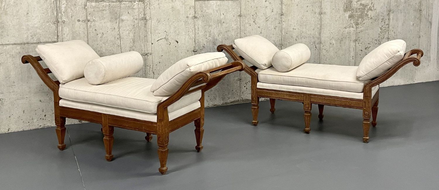 Pair of Mid Century Window Benches, Daybeds, Custom Upholstery, Pillows