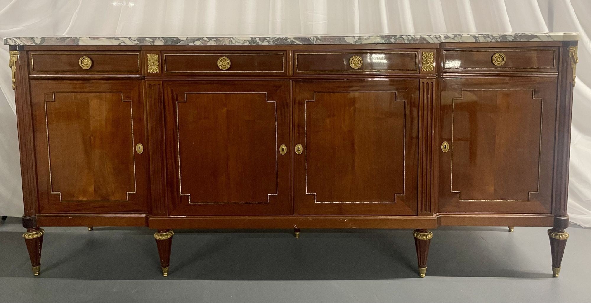 Maison Jansen Louis XVI Style Sideboard, Cabinet, Credenza, Bronze, Marble Top