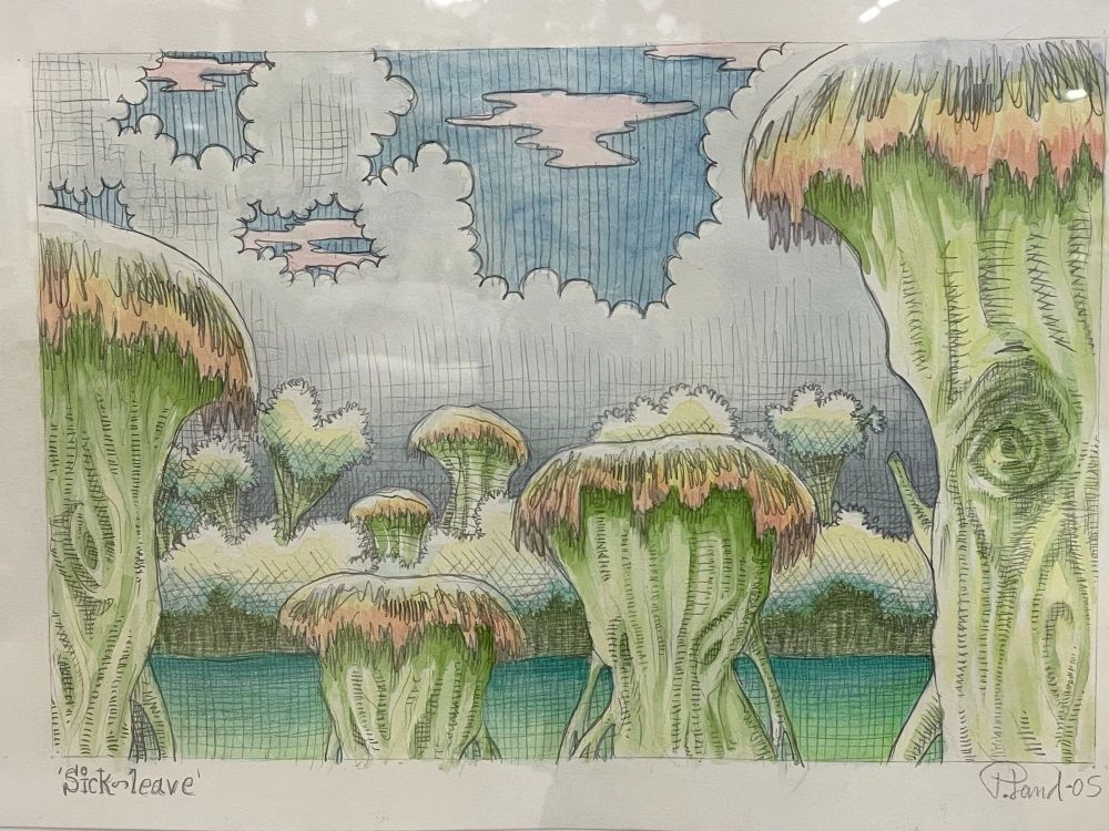 Graphite and Watercolor on Canvas by Danish Artist Peter Land