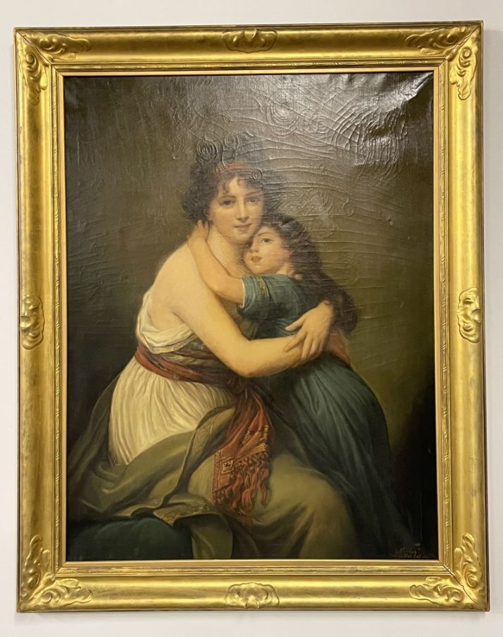 Large Oil Canvas Mother and Child signed L. Nicolas, Elisabeth Vigee-Lebrun