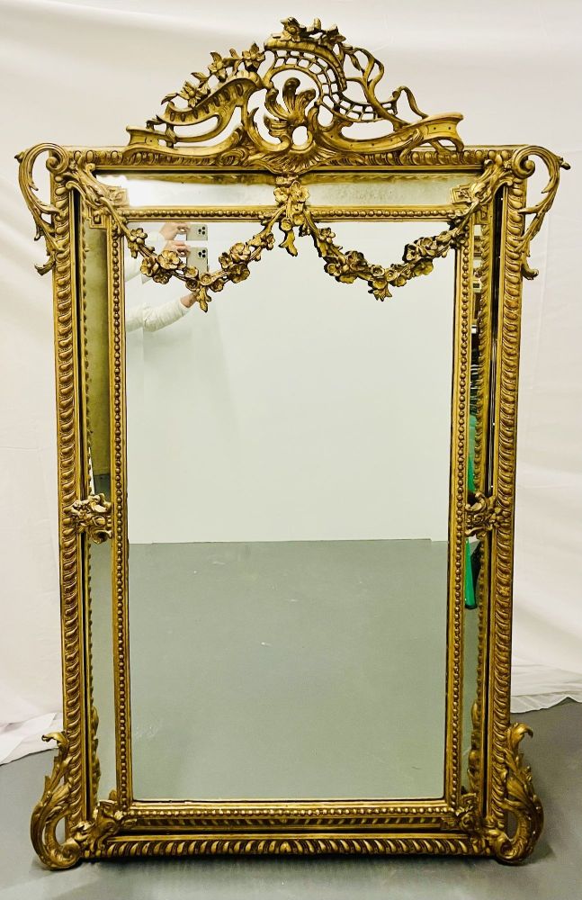 19Th Century Louis XVI Style, Console, Wall Mirror, Gilt Wood,