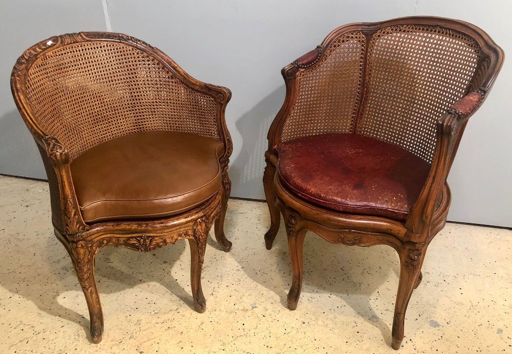 Two 18th Century French Caned Bergere de Bureau, a Compatible Pair