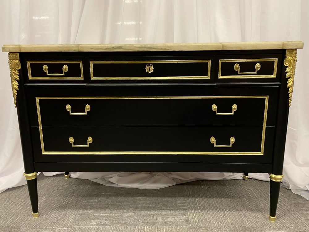 Jansen Louis XVI Style Bronze Mounted Commode with White Marble Top, 1940s