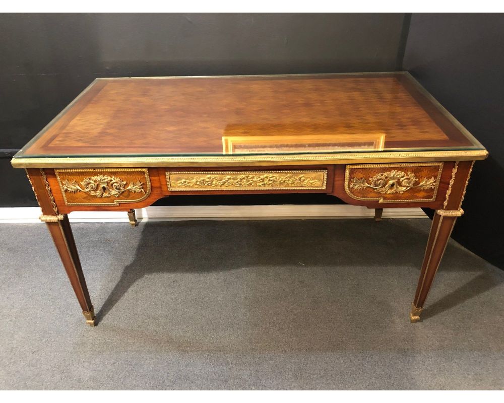 Louis XVI Style 19th-20th Century Bronze Mounted Desk Manner Linke