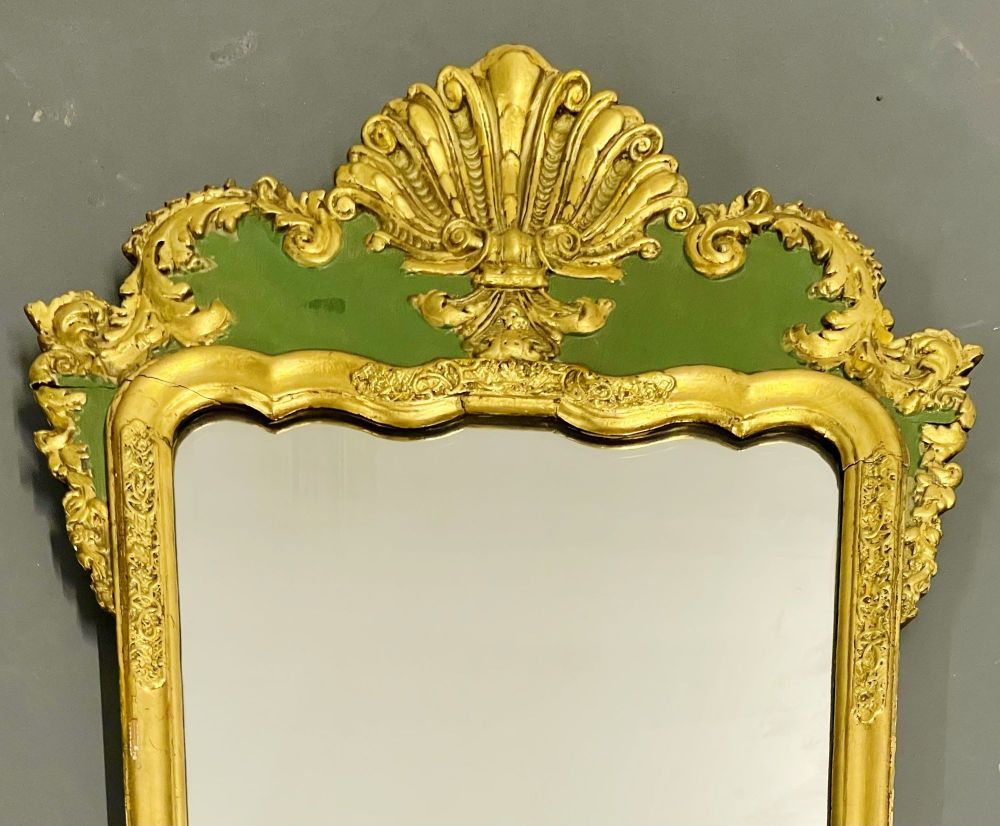 Antique Hollywood Regency Wall/Console Mirror, Parcel Gilt and Paint Decorated