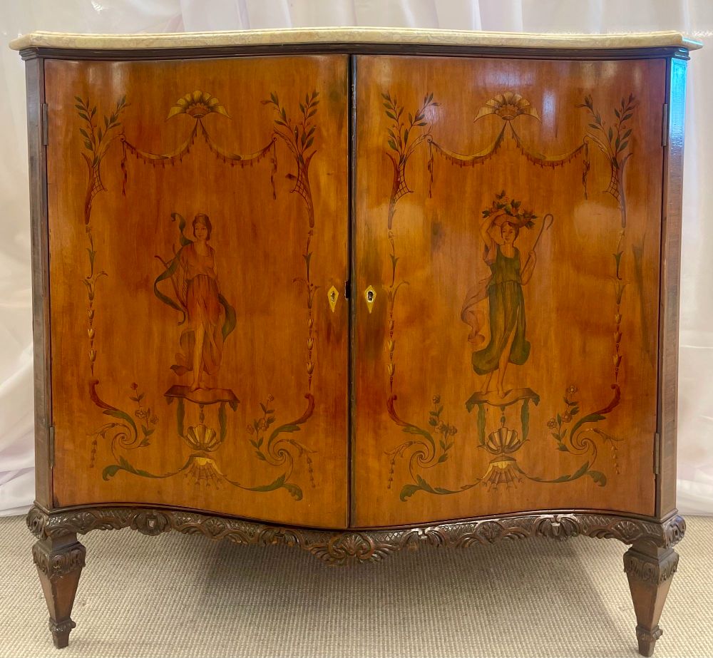 Edwardian Adams Style Marble-Top Curved Front Finely Detailed Commode