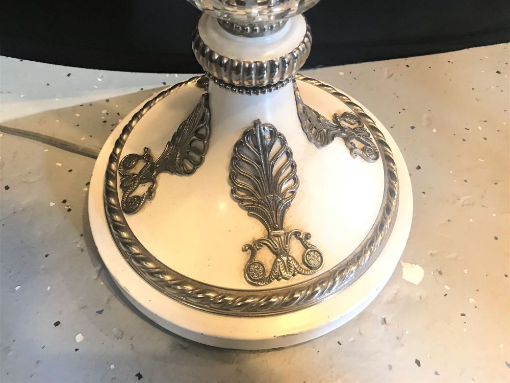 Hollywood Regency Style White Marble Glass and Silver Plate Floor Standing Lamp