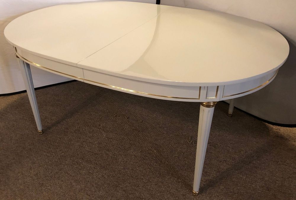 Hollywood Regency, Gray Lacquer, Bronze, Dining Table