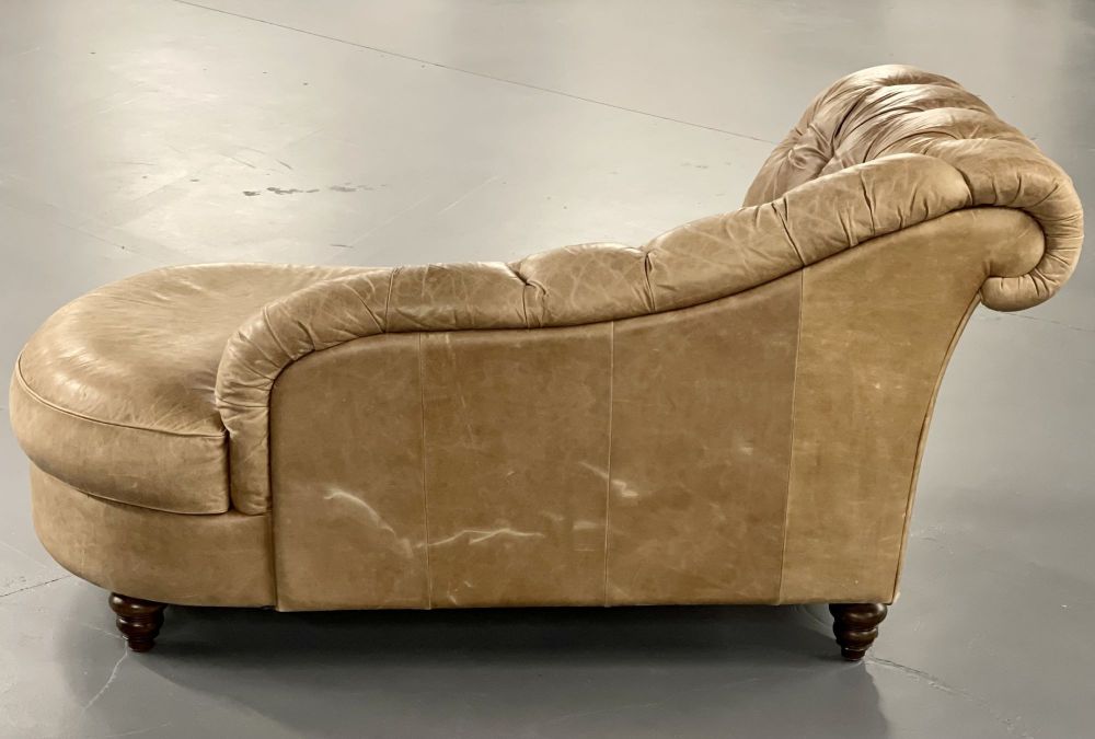 Tufted Patinated Vintage Leather Chaise Lounge from Sweden, Daybed