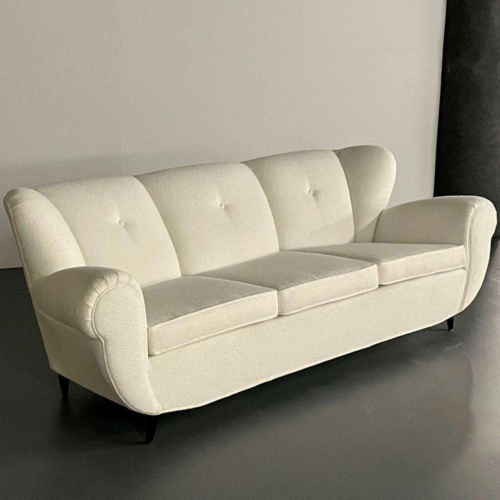 Mid-Century Modern Italian Sofa by Guglielmo Ulrich, Art Deco Style, Boucle, 1940s