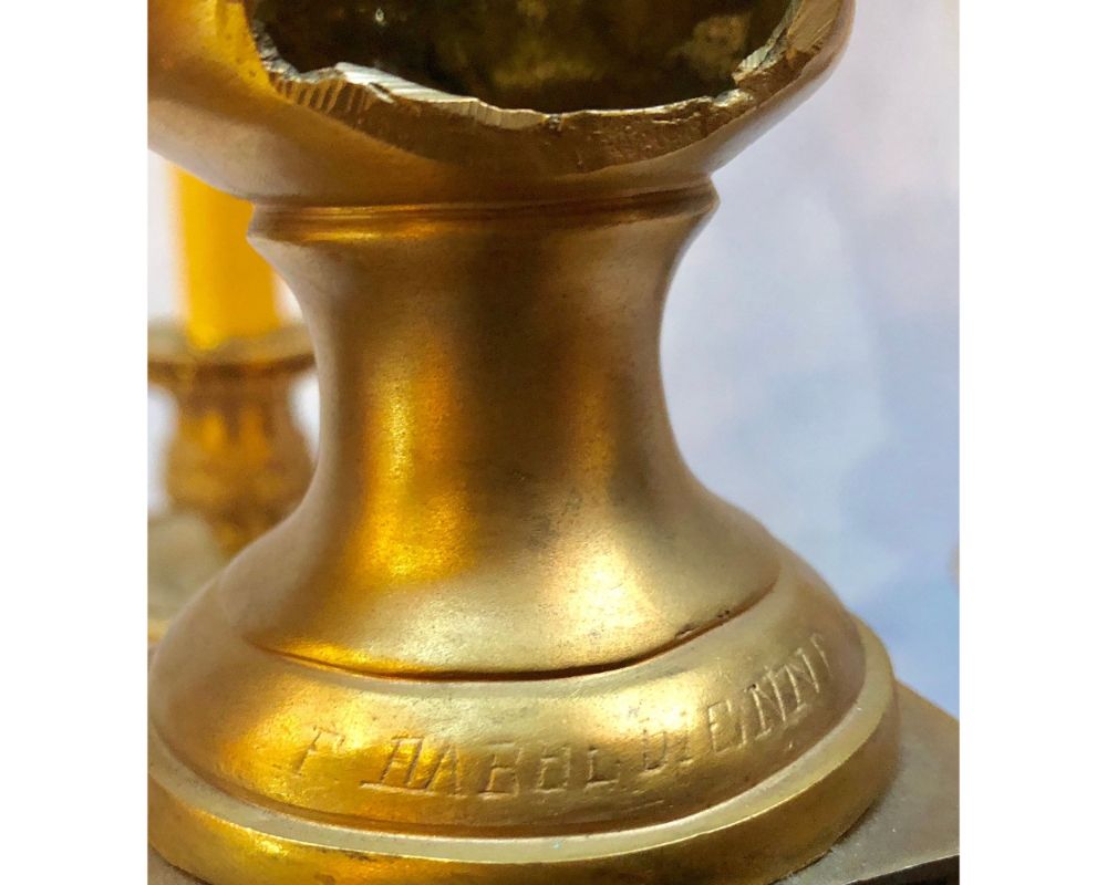 Pair of French Louis XVI Style Dore Bronze Sconces with Foundry Name