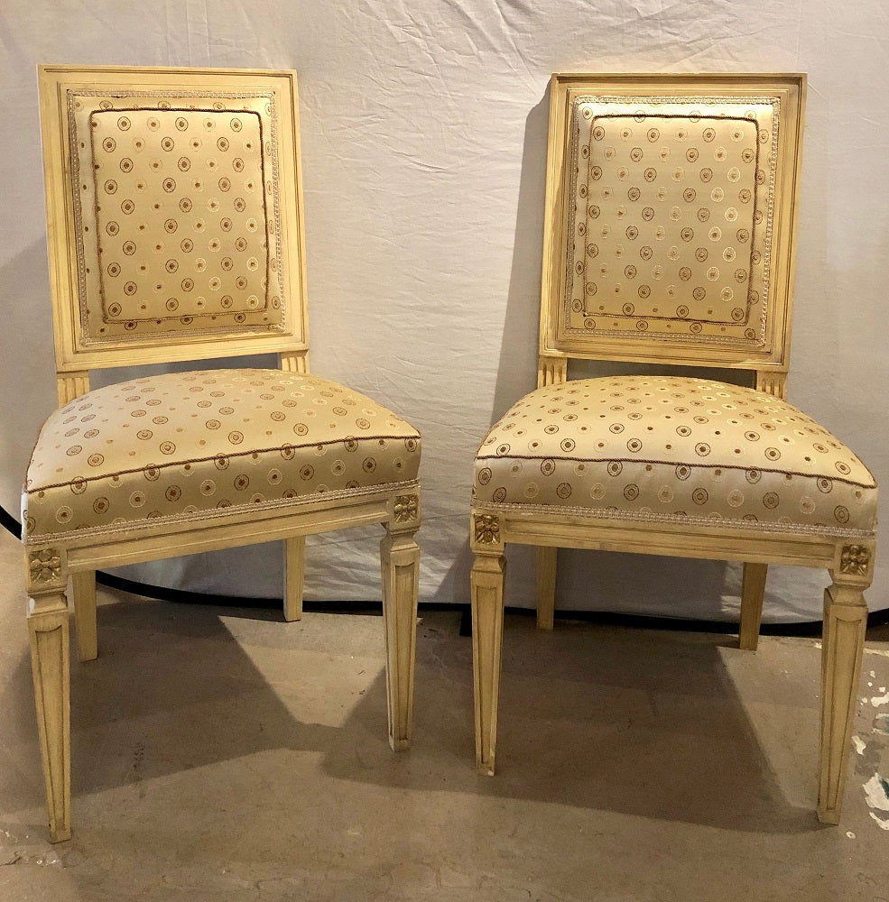 Set of Five Jansen Style Paint Decorated & Gilt Louis XVI Style Dining Chairs