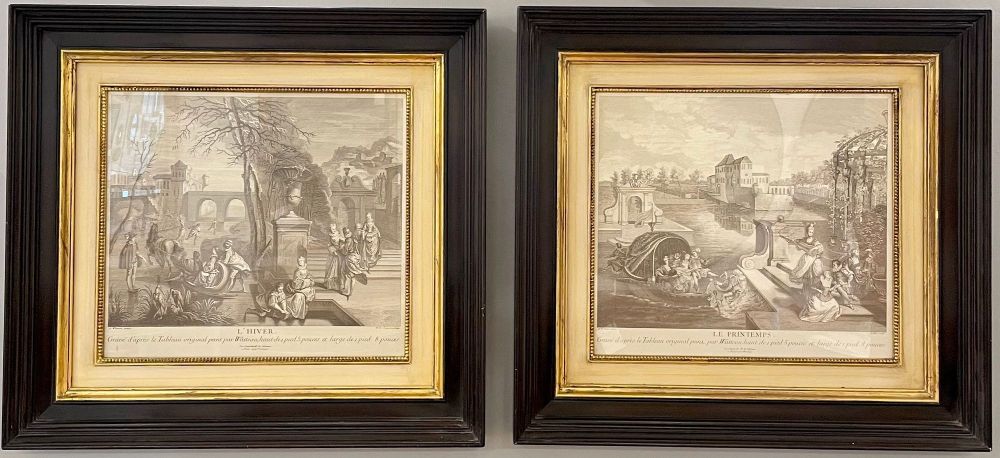 Pair of Prints Finely Framed L'Hiver et Printemps