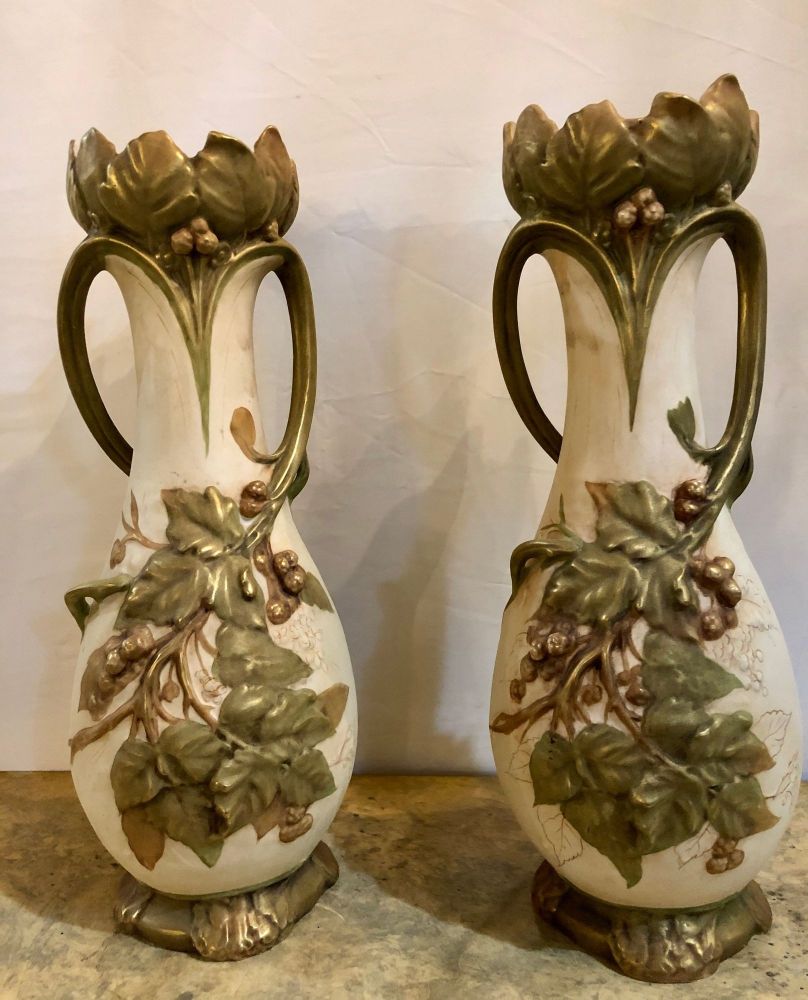 Pair of Royal Dux Flower Vases or Centerpieces, Art Nouveau Era