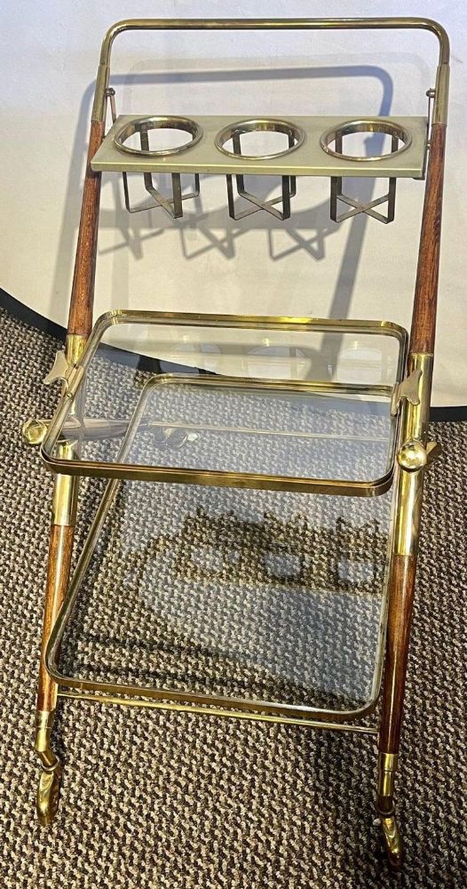 Mid-Century Modern Bar Cart, Teak and Brass